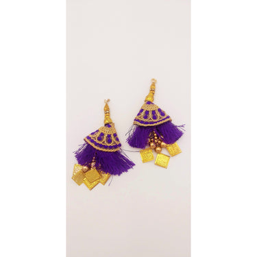 Violet Tassels With Gold Beads, Beaded Tassels With Violet and Gold Embroidery, Traditional Indian Latkan